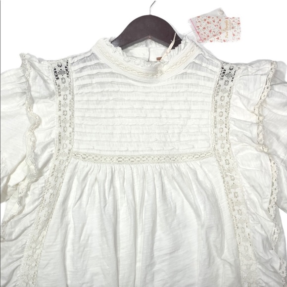 NWT Free People Le Femme Top Ruffle Lace Pleat Tee - Picture 5 of 9